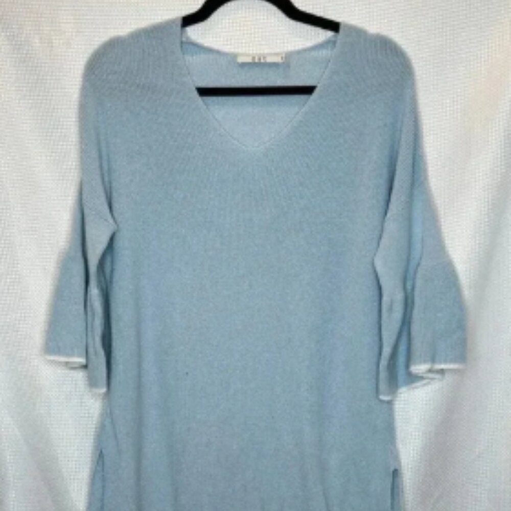 Womens Ost V-Neck Pullover Sweater Bell Sleeve Light Blue Mature Modest SIZe XL